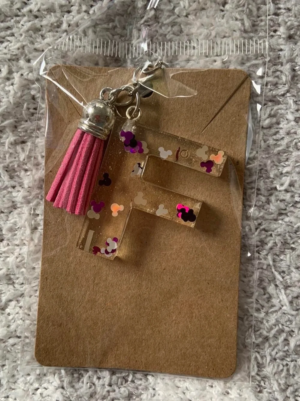 'F' Initial Keychain with Tassel - Women Accessories